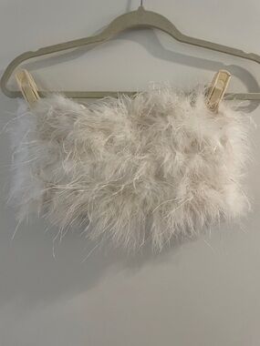 12th Tribe Feather Trim Tube Top – Ivory White
